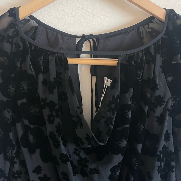 TRINA TURK Black Velvet Sheer Floral Boho Dress - Picture 3 of 10